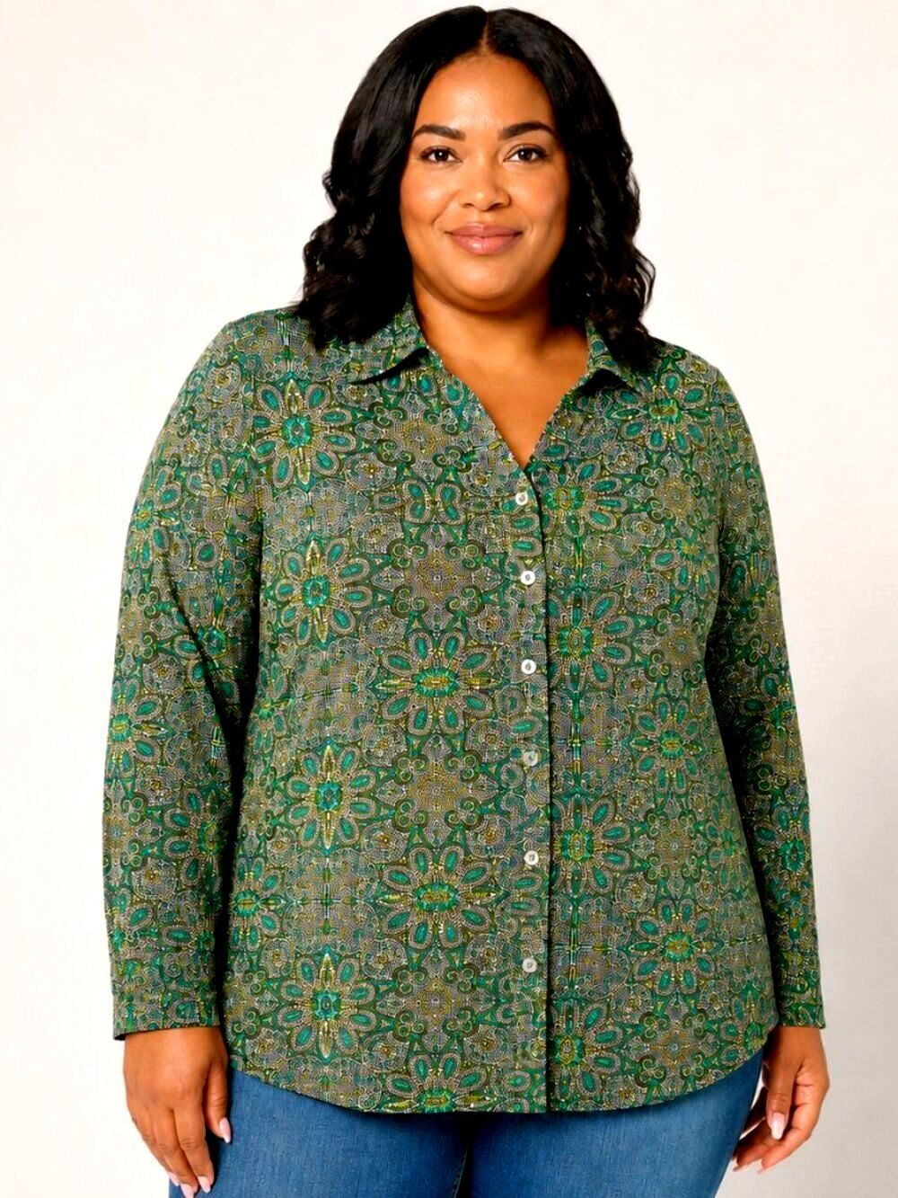 Susan Graver Printed Brushed Liquid Knit A-Line Top Size 4X EUC